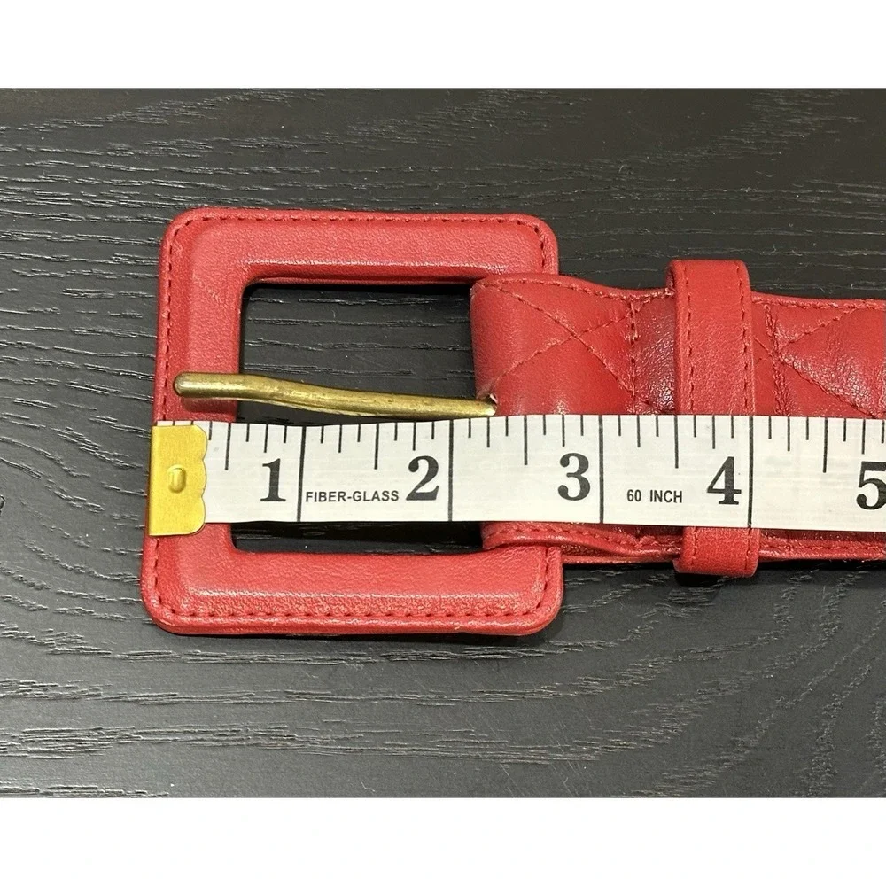 Vintage Talbots Red Quilted Leather Wide Statement Belt Size Large 80s 90s Retro